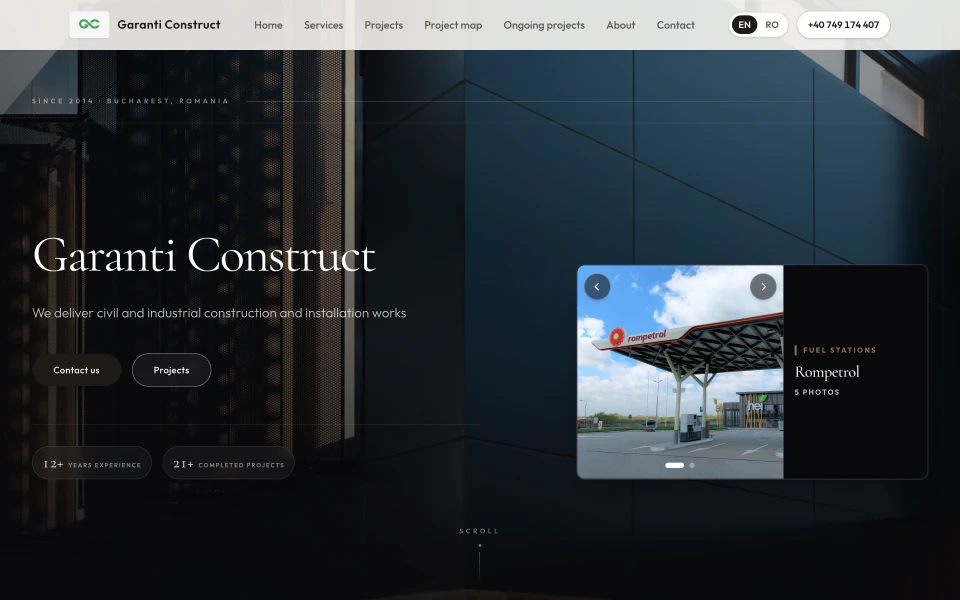 Beelden van de live website: Garanti Construct