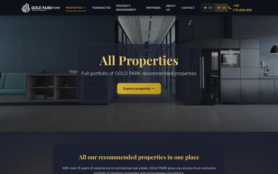 Gold Park — Beelden van de live website