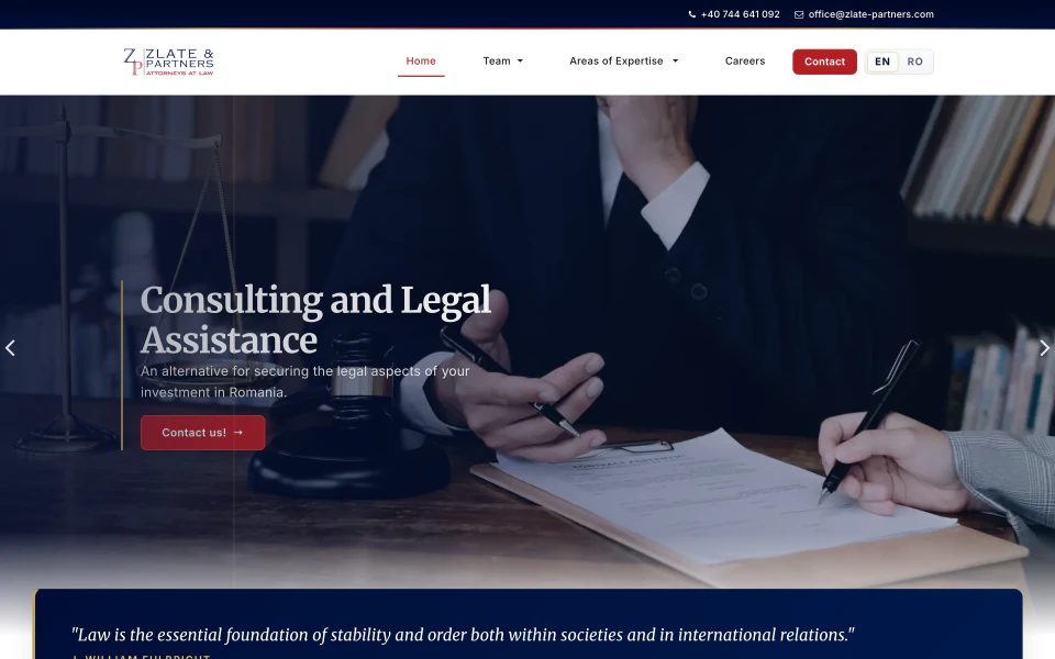 Beelden van de live website: Zlate & Partners