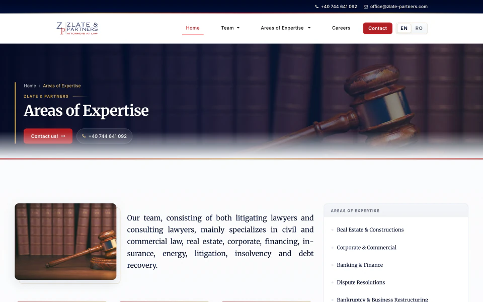 Zlate & Partners — Beelden van de live website